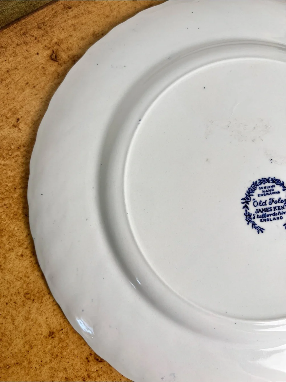 Vintage Old Foley James Kent Staffordshire Blue White Hand Engraved Plate 10”